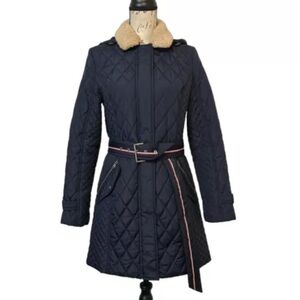 Tommy Hilfiger Coat Women’s Belted Sherpa Hooded Quilted Jacket Size Small